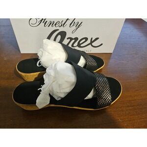 Onex Womens Izabel Slip-on‎ Slide Wedge Sandal - Black, Size 5 NEW Made in Italy